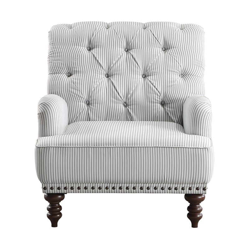 Pemberly Row Fabric Upholstered Accent Chair in Gray Striped Pattern