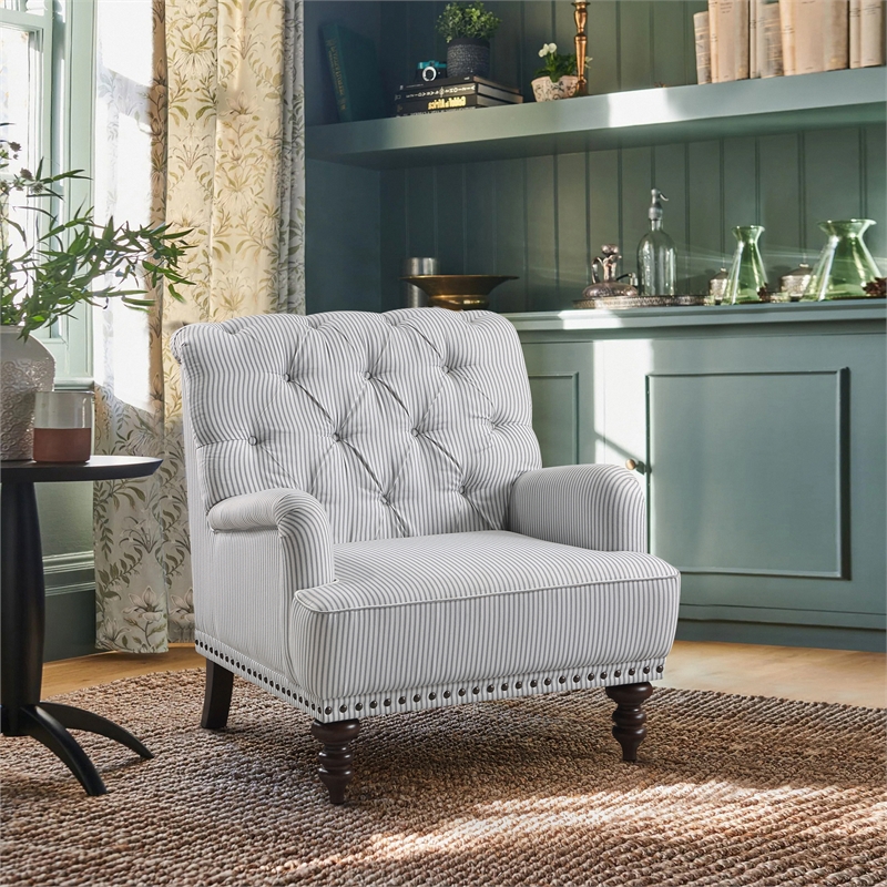 Pemberly Row Fabric Upholstered Accent Chair in Gray Striped Pattern