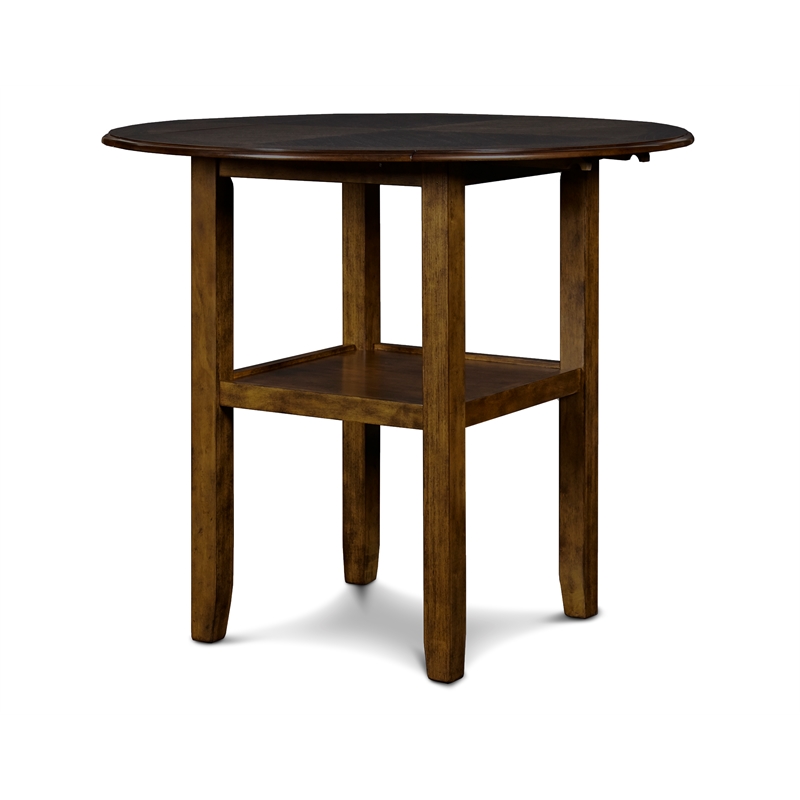 Pemberly Row Solid Wood Counter Drop Leaf Table W / 2 Chairs in Brown