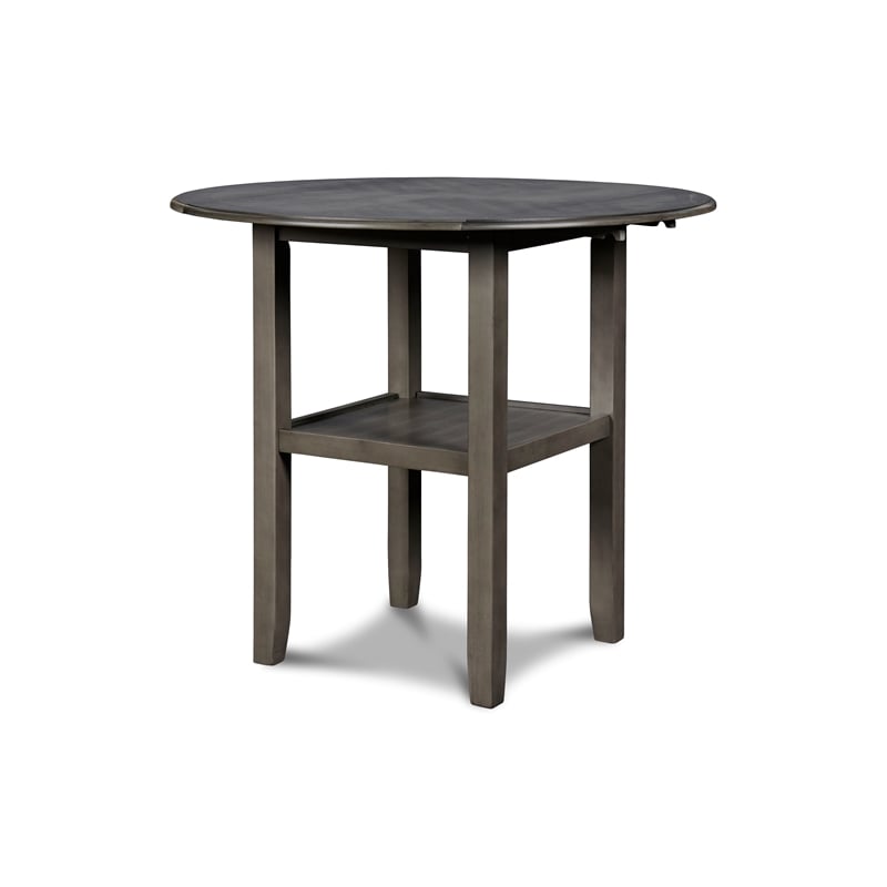Pemberly Row Solid Wood Counter Drop Leaf Table W / 2 Chairs in Gray