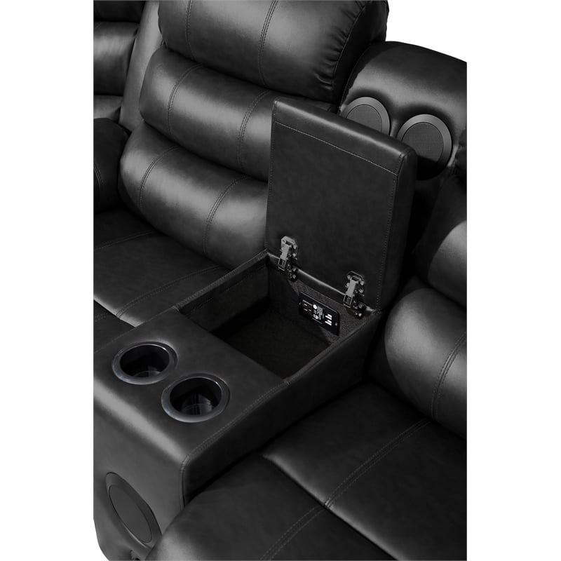Pemberly Row Modern LED Faux Leather Reclining Sectional in Black