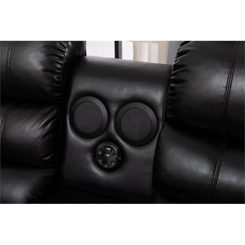 Pemberly Row Modern LED Faux Leather Reclining Sectional in Black