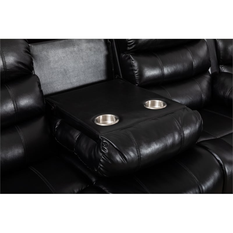 Pemberly Row Modern LED Faux Leather Reclining Sectional in Black
