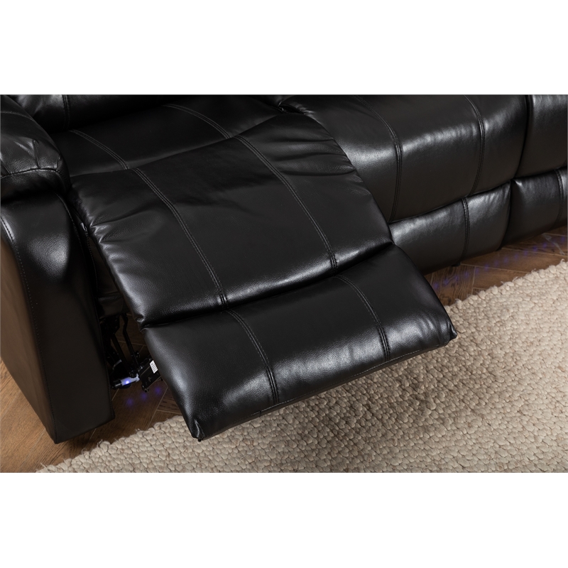 Pemberly Row Modern LED Faux Leather Reclining Sectional in Black