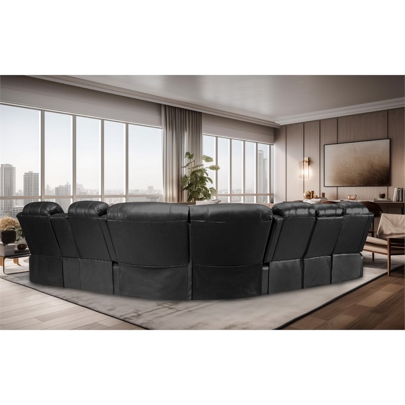 Pemberly Row Modern LED Faux Leather Reclining Sectional in Black
