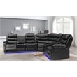 Pemberly Row Modern LED Faux Leather Reclining Sectional in Black