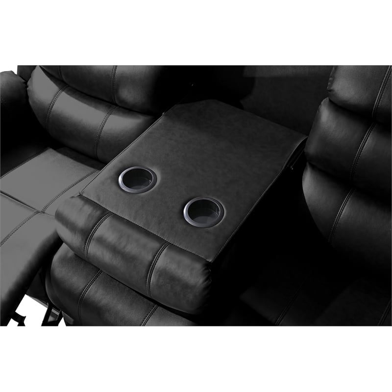 Pemberly Row Modern LED Faux Leather Reclining Sectional in Black