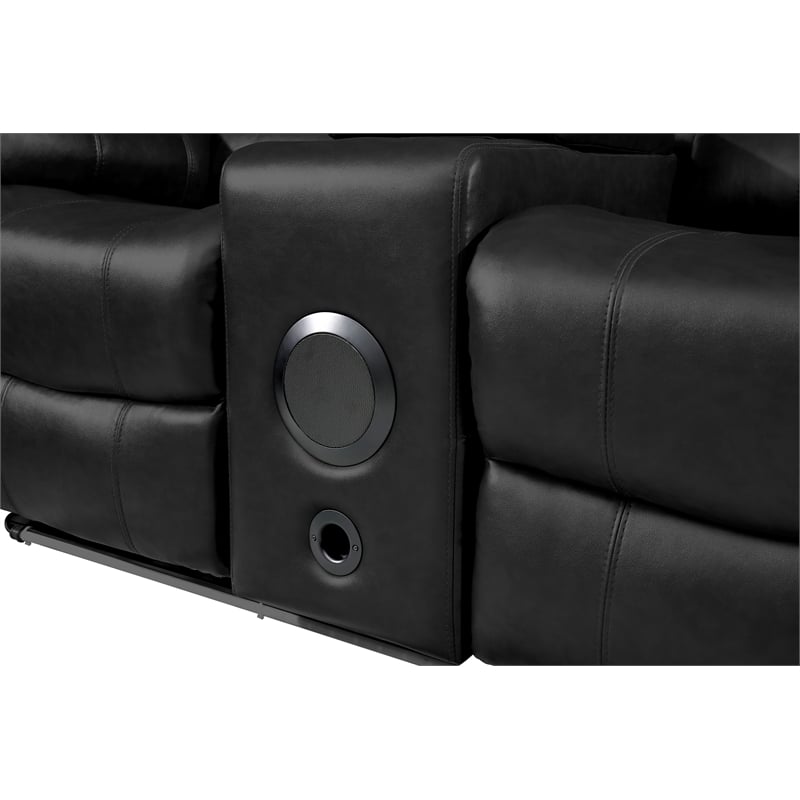 Pemberly Row Modern LED Faux Leather Reclining Sectional in Black