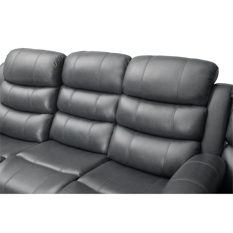Pemberly Row Modern LED Faux Leather Reclining Sectional in Gray