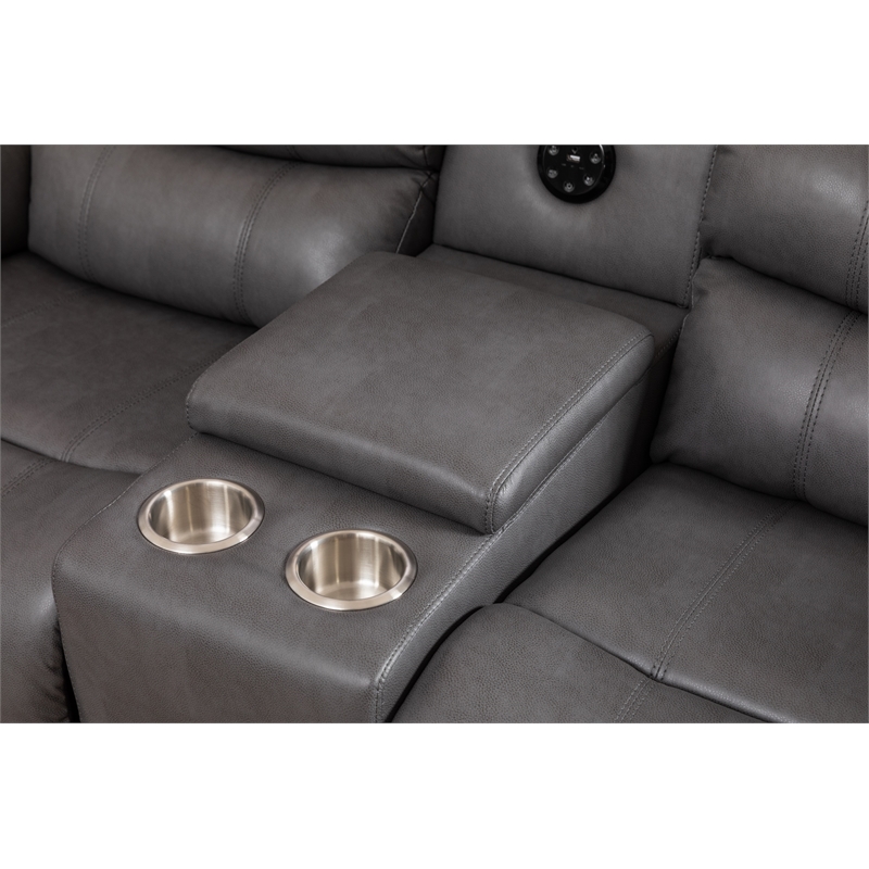 Pemberly Row Modern LED Faux Leather Reclining Sectional in Gray