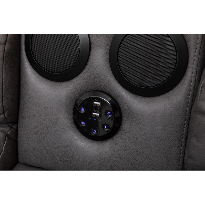 Pemberly Row Modern LED Faux Leather Reclining Sectional in Gray