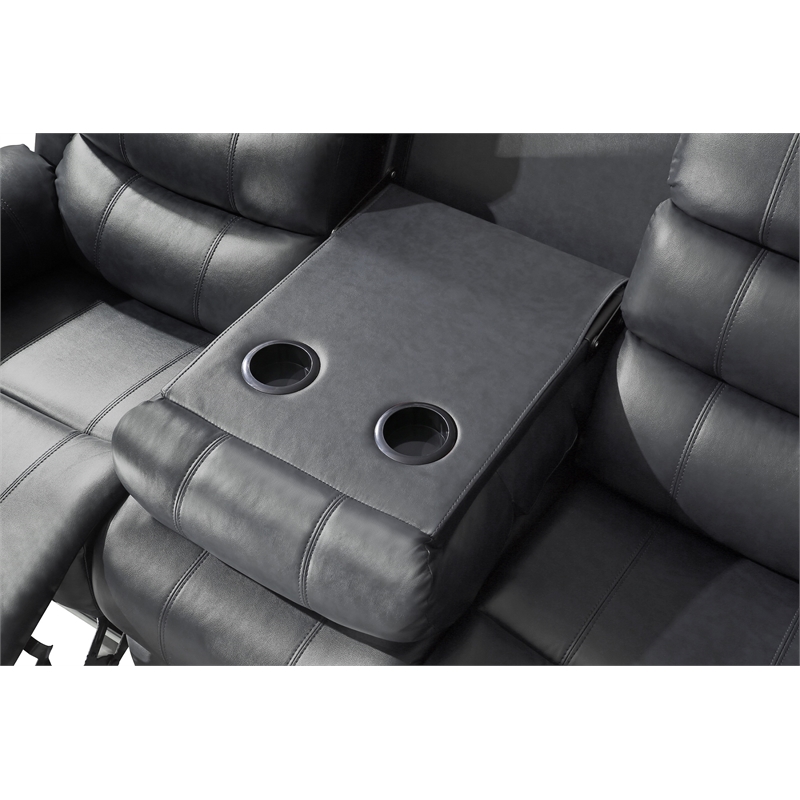 Pemberly Row Modern LED Faux Leather Reclining Sectional in Gray