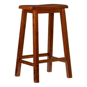 Pemberly Row 29&quot Sturdy Wood Backless Saddle Seat Bar Stool in Honey Brown