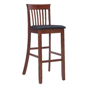 Pemberly Row Wood Craftsman 31&quot Mission Back Faux Leather Bar Stool in Cherry