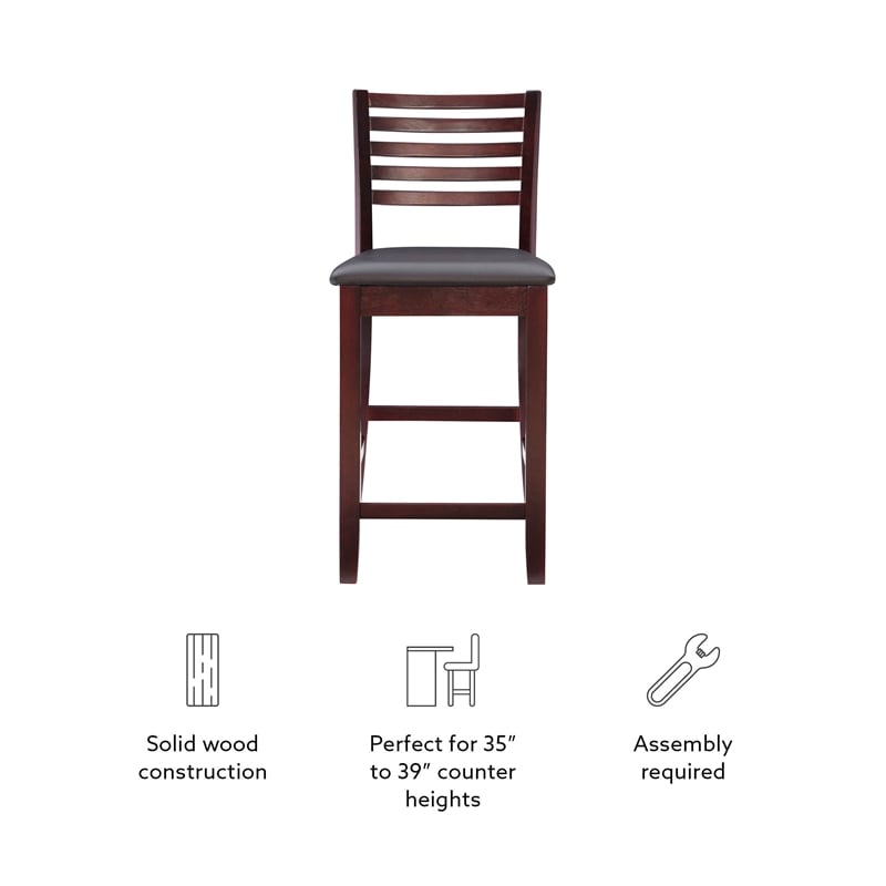 Pemberly Row Wood Ladder Back Faux Leather Seat 25