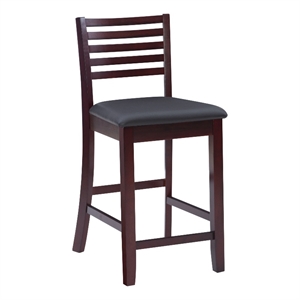 Pemberly Row Wood Ladder Back Faux Leather Seat 25&quot Counter Stool in Merlot