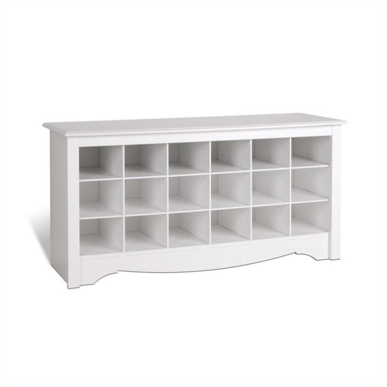 Pemberly Row Contemporary 18 Cubby Shoe Storage Bench in White
