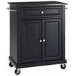 Pemberly Row Solid Granite / Wood Portable Kitchen Cart in Black