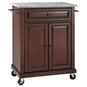 Pemberly Row Modern Wood Portable Kitchen Cart in Mahogany / Gray