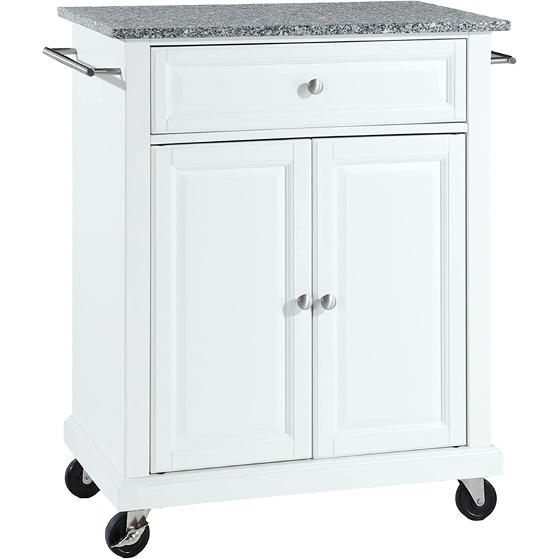 Pemberly Row Modern Wood Portable Kitchen Cart in White and Gray