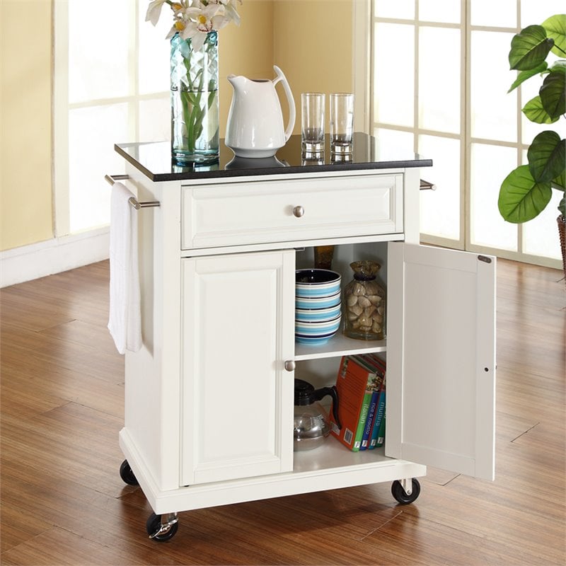 Pemberly Row Modern Wood Portable Kitchen Cart in White and Black