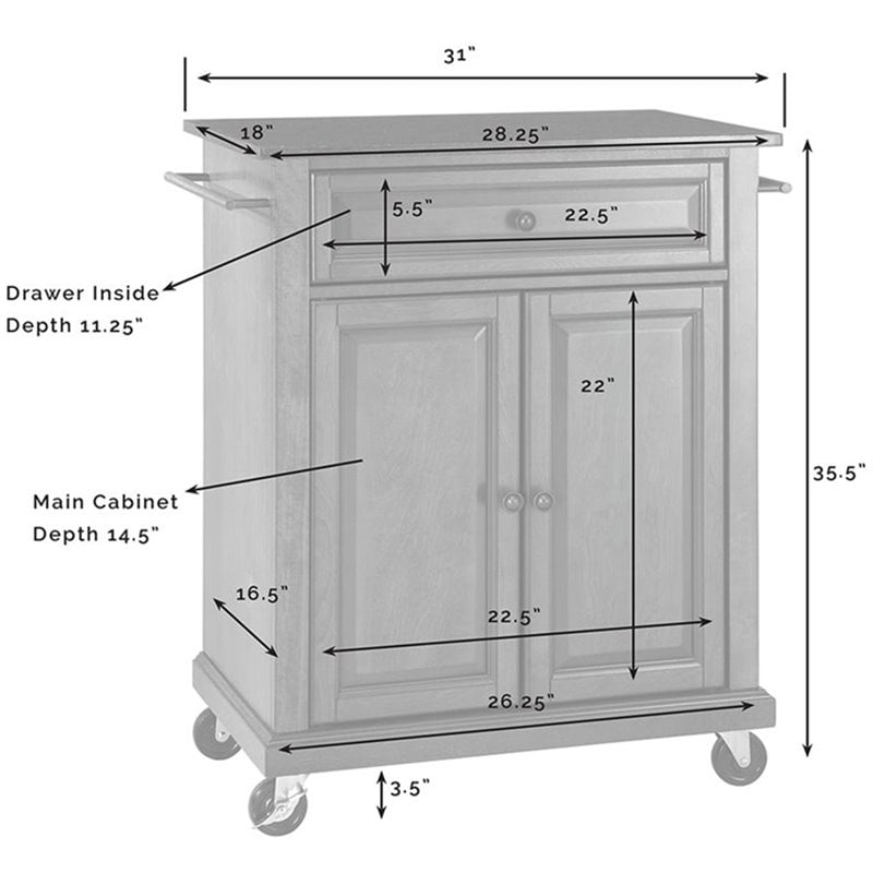 Pemberly Row Modern Wood Portable Kitchen Cart in White and Black