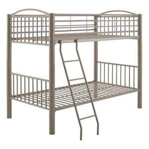 Pemberly Row Twin Over Twin Bunk Bed Attached Ladder in Pewter Finish