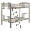 Pemberly Row Twin Over Twin Bunk Bed Attached Ladder in Pewter Finish