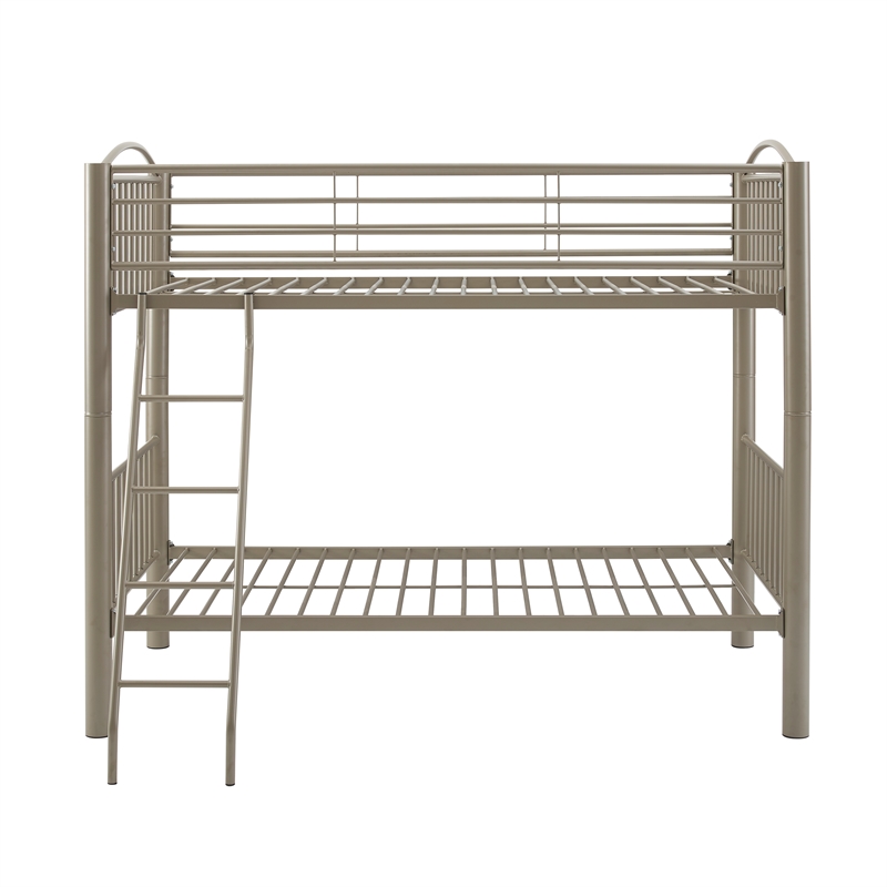 Pemberly Row Twin Over Twin Bunk Bed Attached Ladder in Pewter Finish