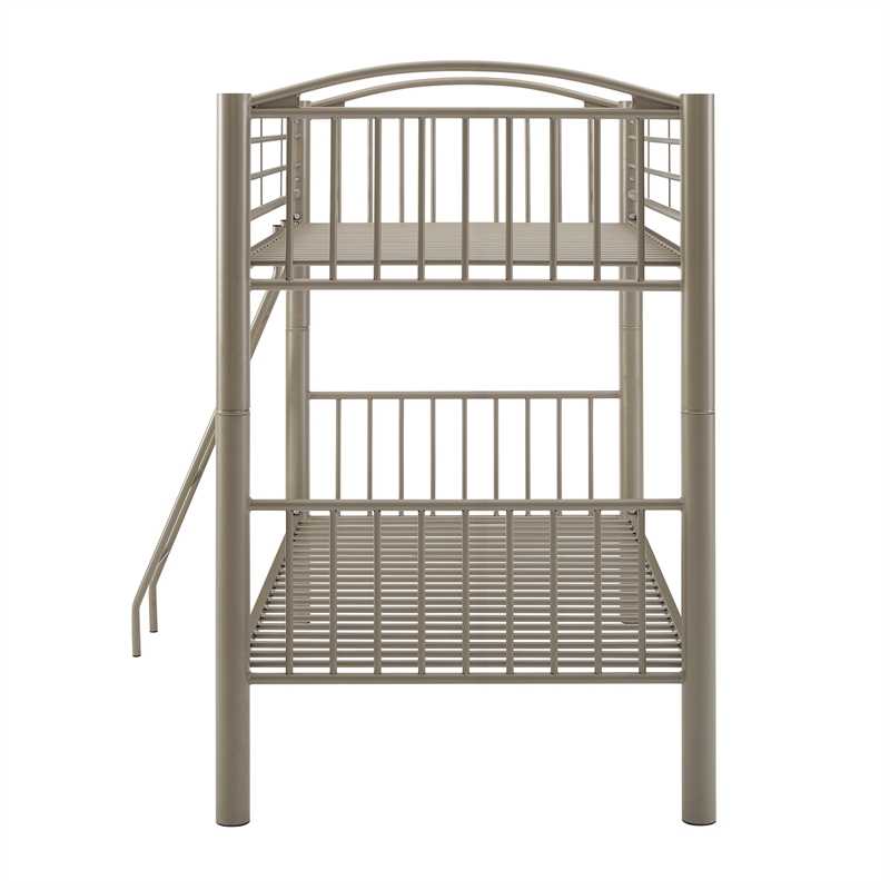 Pemberly Row Twin Over Twin Bunk Bed Attached Ladder in Pewter Finish