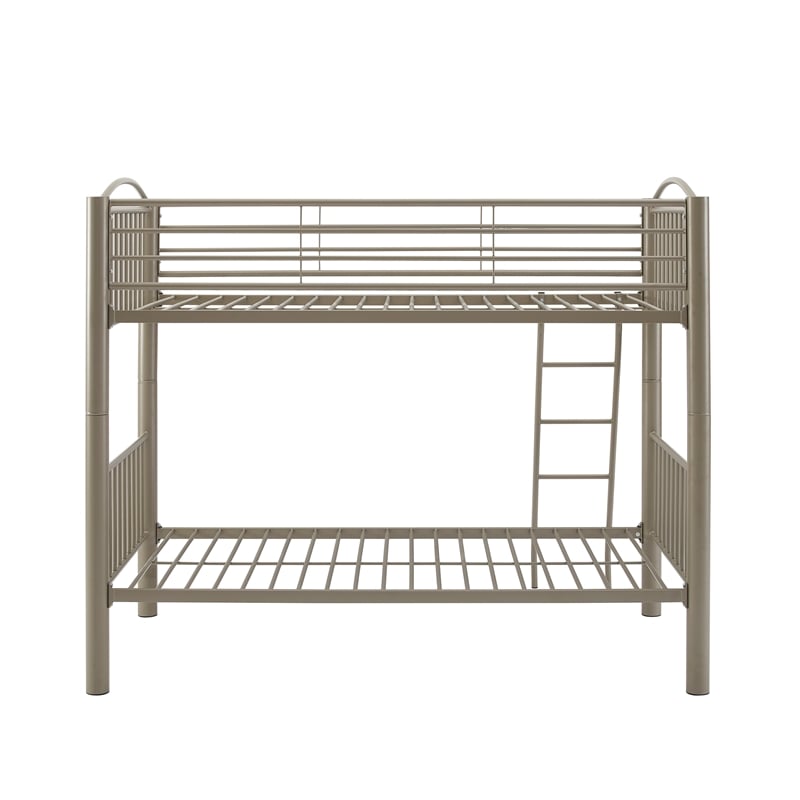 Pemberly Row Twin Over Twin Bunk Bed Attached Ladder in Pewter Finish
