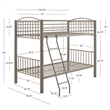 Pemberly Row Twin Over Twin Bunk Bed Attached Ladder in Pewter Finish