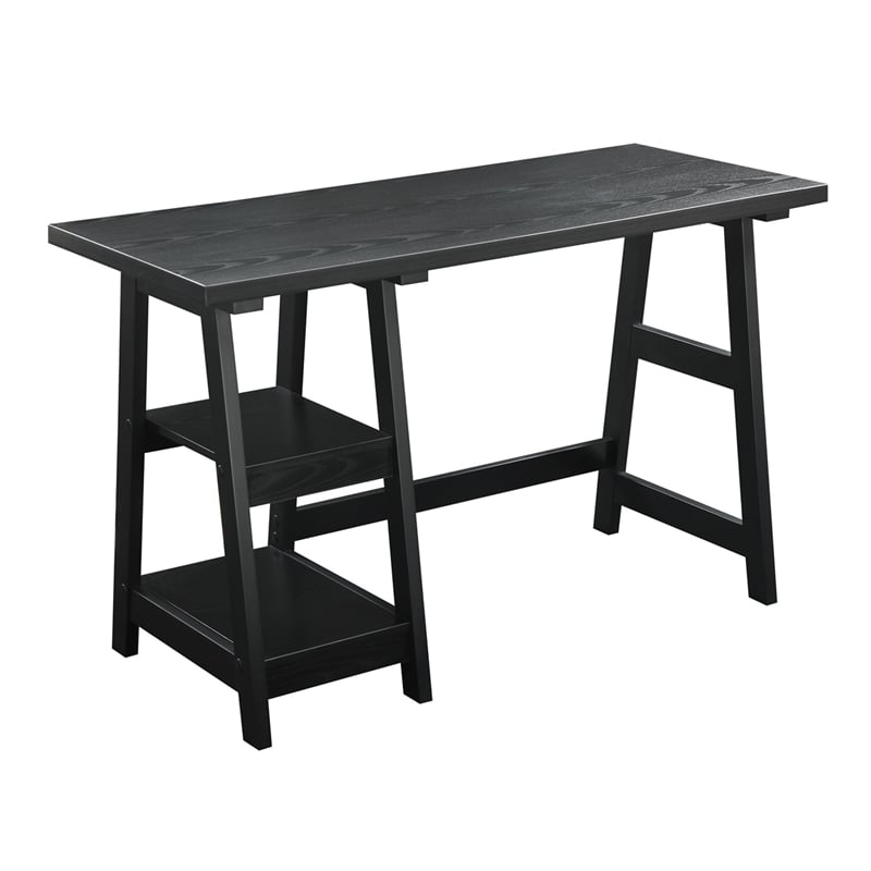 Pemberly Row Contemporary Wood Home Office Trestle Desk in Black