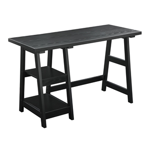 Pemberly Row Contemporary Wood Home Office Trestle Desk in Black
