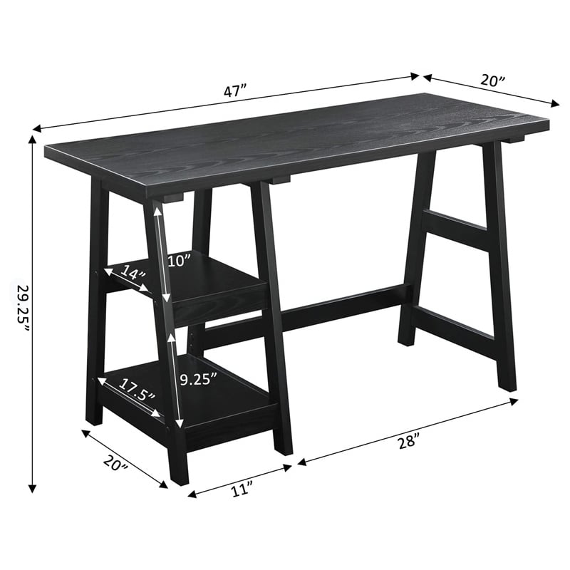 Pemberly Row Contemporary Wood Home Office Trestle Desk in Black