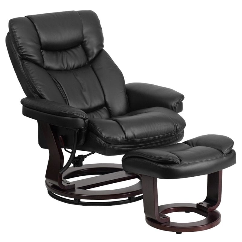 Pemberly Row Contemporary Leather Swivel Seat Recliner in Black