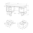 Pemberly Row Computer Desk Home Office Laptop Storage Drawers 60