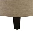 Pemberly Row Round Ottoman in Off White Tan Upholstery with Wood Legs