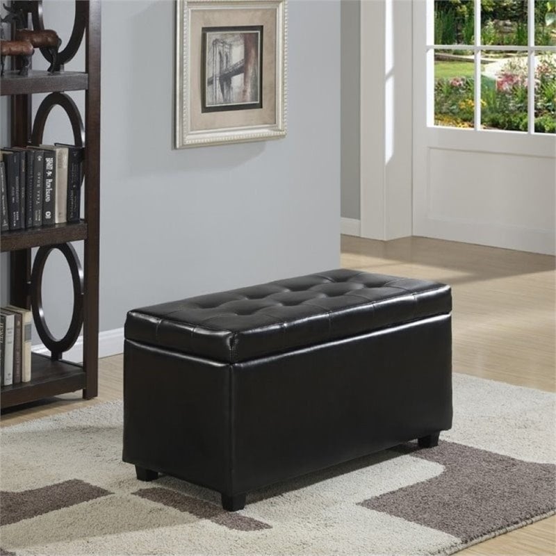 Pemberly Row 34 in. W Rectangle Storage Ottoman in Midnight Black Faux Leather