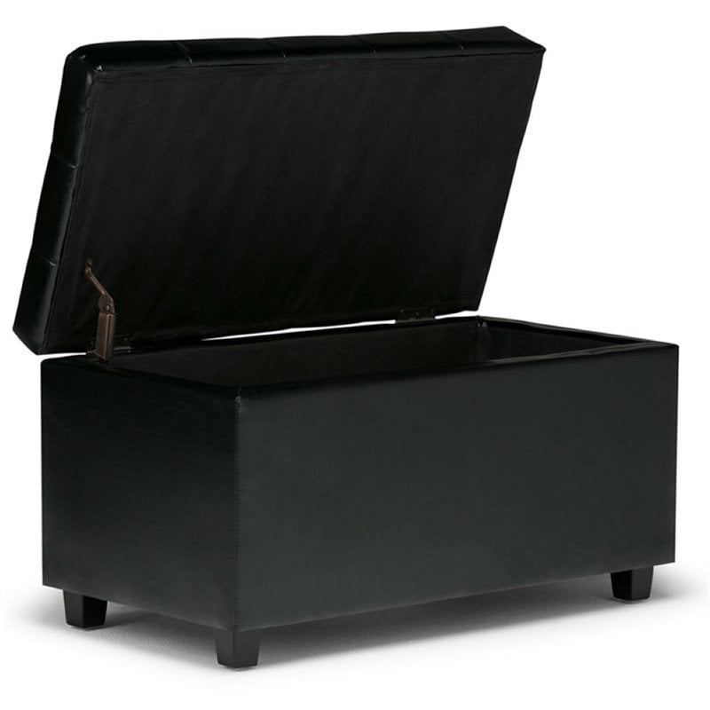 Pemberly Row 34 in. W Rectangle Storage Ottoman in Midnight Black Faux Leather