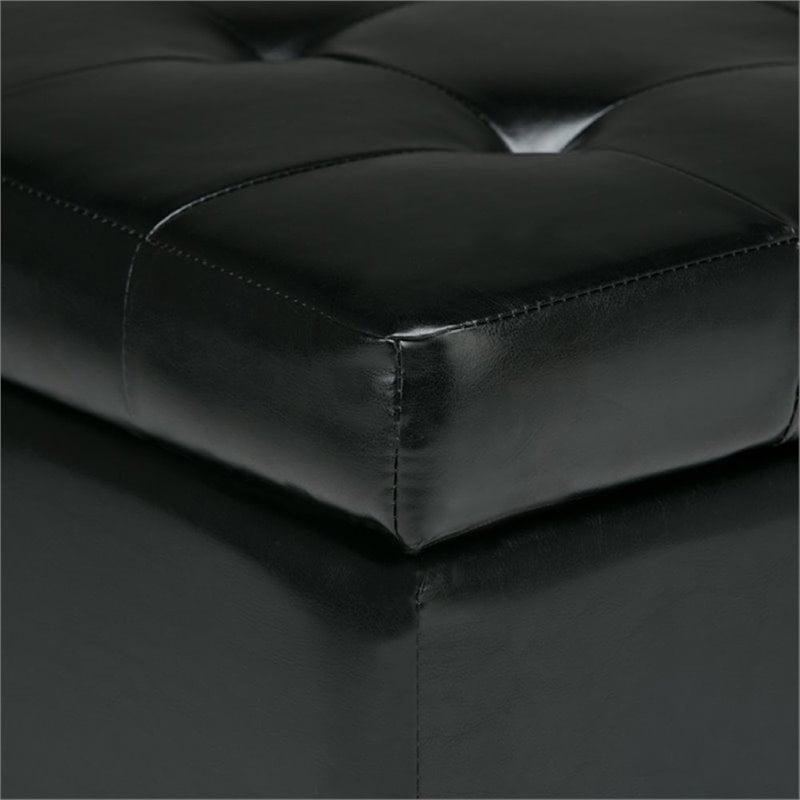 Pemberly Row 34 in. W Rectangle Storage Ottoman in Midnight Black Faux Leather