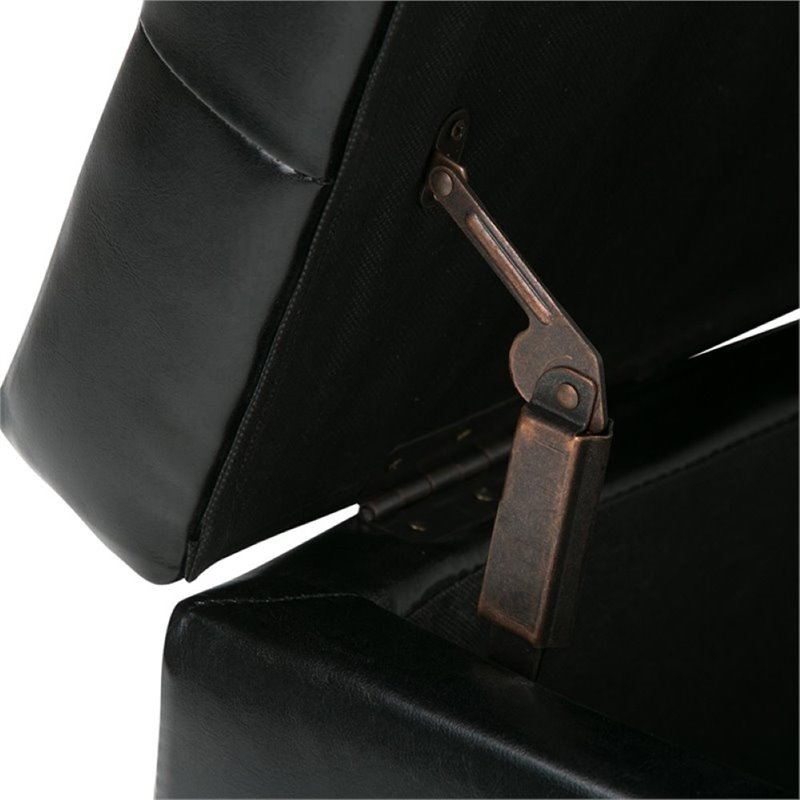 Pemberly Row 34 in. W Rectangle Storage Ottoman in Midnight Black Faux Leather