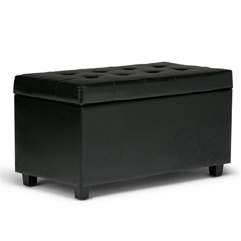 Pemberly Row 34 in. W Rectangle Storage Ottoman in Midnight Black Faux Leather