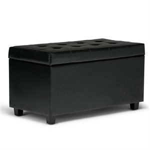 Pemberly Row 34 in. W Rectangle Storage Ottoman in Midnight Black Faux Leather