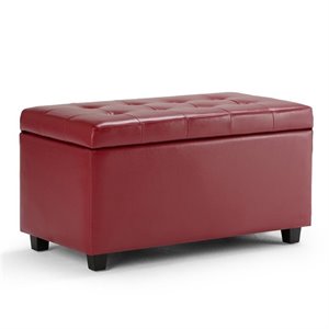 Pemberly Row 34&quot Transitional Rectangle Ottoman in Red Faux Leather