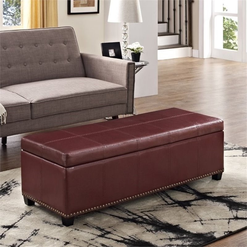 Pemberly Row Modern Faux Leather Storage Bench in Radicchio Red