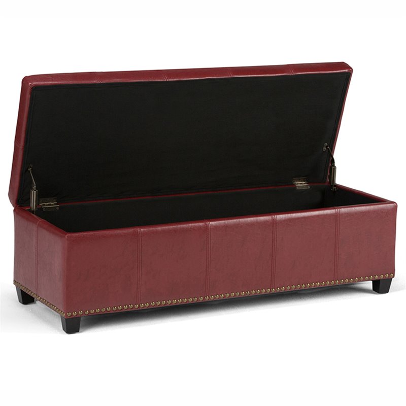 Pemberly Row Modern Faux Leather Storage Bench in Radicchio Red