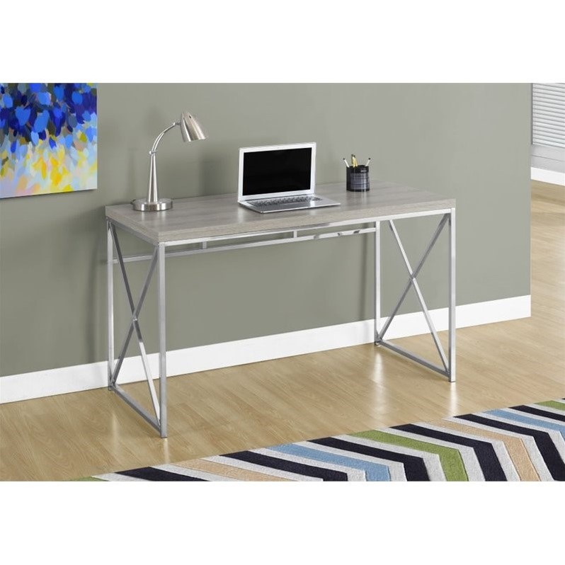 Pemberly Row Computer Desk Home Office Laptop Work Metal Laminate Brown Chrome