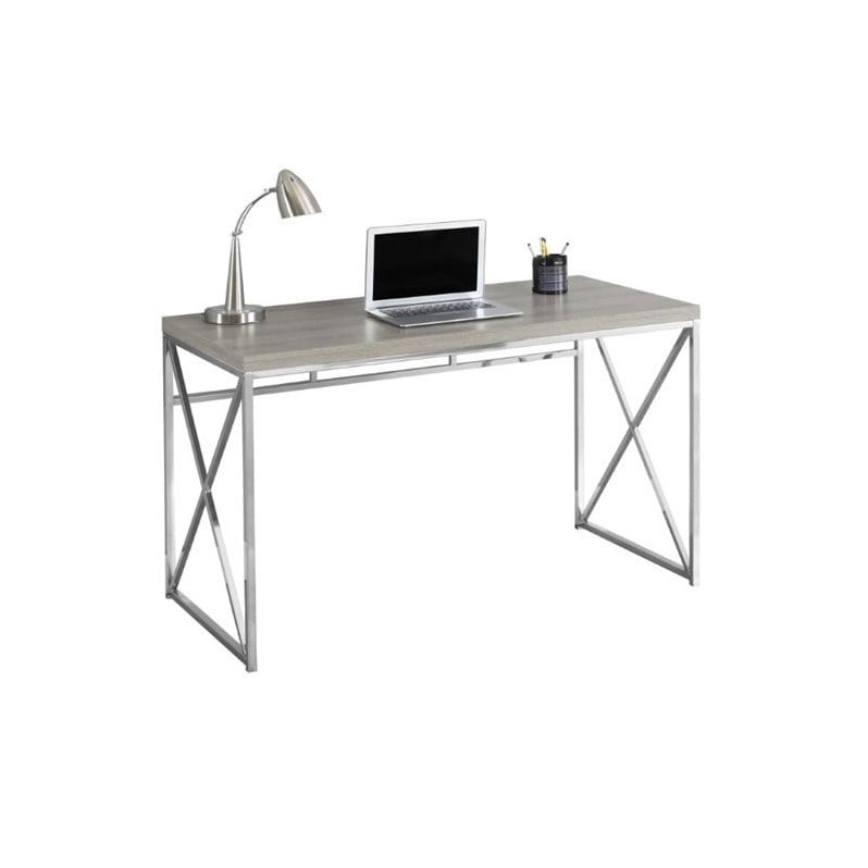 Pemberly Row Computer Desk Home Office Laptop Work Metal Laminate Brown Chrome
