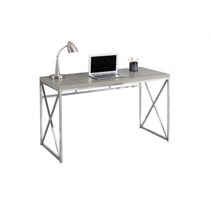 Pemberly Row Computer Desk Home Office Laptop Work Metal Laminate Brown Chrome